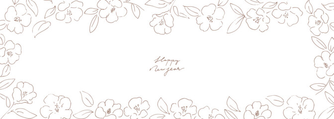 正月イラスト。年賀状にも使える椿の線画イラスト。和風の椿と植物のイラスト。椿の正月背景。
New Year's illustration. A line drawing of a camellia that can also be used for New Year's cards. Japanese-style camellia and plant illustration. Camellia 