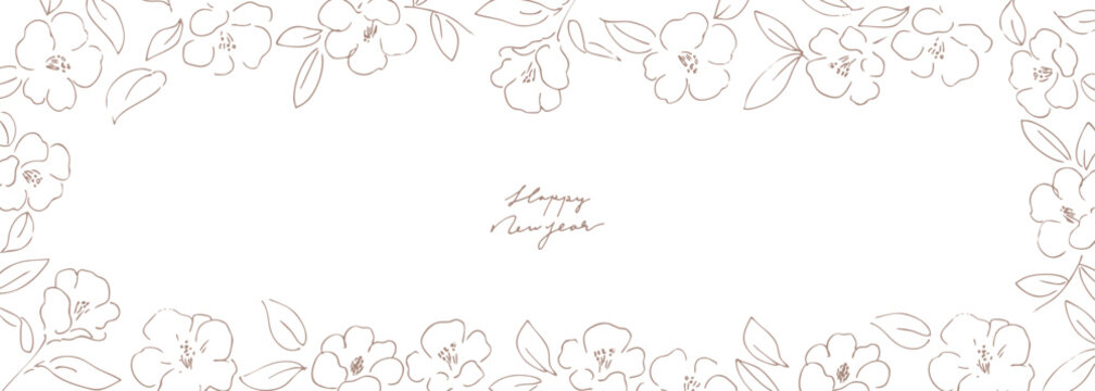 正月イラスト。年賀状にも使える椿の線画イラスト。和風の椿と植物のイラスト。椿の正月背景。
New Year's illustration. A line drawing of a camellia that can also be used for New Year's cards. Japanese-style camellia and plant illustration. Camellia 