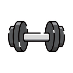 Isolated heavy black and gray dumbbell illustration in flat line style, representing weightlifting, strength training, bodybuilding, gym fitness, and workout equipment