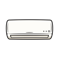 Isolated white split-type air conditioner wall unit illustration in flat line style, representing cooling, climate control, home technology, and household appliance