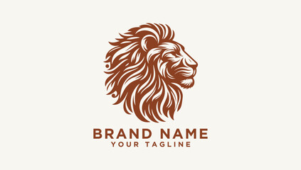 Majestic lion head vector logo illustration with intricate mane details, perfect for strength and prestige branding