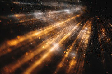 Abstract Digital Art with Golden Light Rays and Sparkles against Dark Background