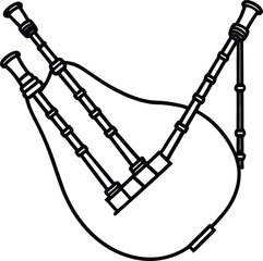 Bagpipe line art traditional Scottish bagpipes with drones and chanter