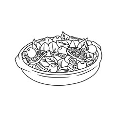 Thin Line Illustration of Delicious Mediterranean Food Tajine on Earthenware