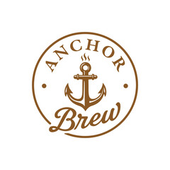 Vintage nautical coffee logo featuring an anchor with rising steam in a circular badge design, styled in warm brown tones. Editable Vector File  © Shoimatun