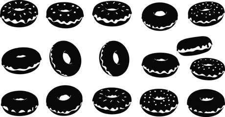 Black silhouette donuts with white icing and sprinkles in various arrangements doughnut