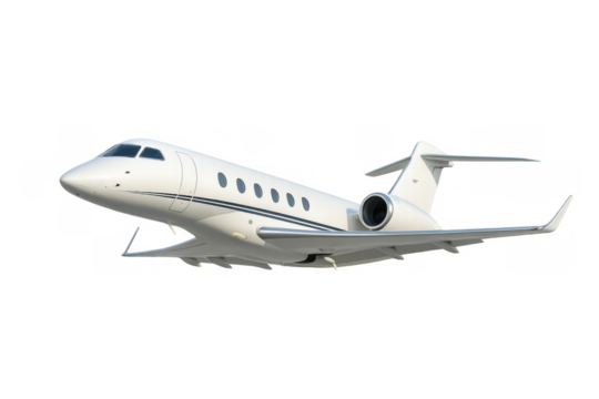 White private jet flying, representing business travel, luxury transportation, success, exclusive aviation, and wealth concept