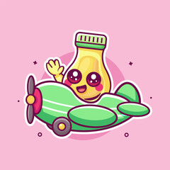 happy olive oil bottle mascot flying an airplane isolated cartoon