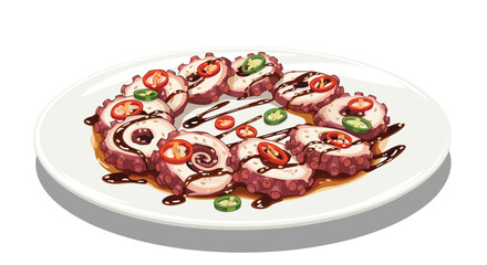 Delicious sushi rolls with toppings on a white plate.