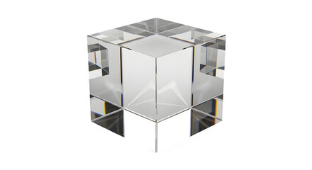 Clear glass rectangular prism geometric object isolated on transparent background