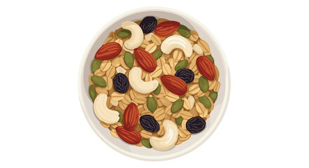 Healthy Oatmeal Bowl with Nuts and Dried Fruits for Breakfast.