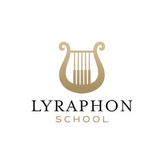 Minimalist lyre instrument logo with smooth gold gradient and clean classic lines, ideal for music education, creative branding, or cultural themes. Editable Vector File
