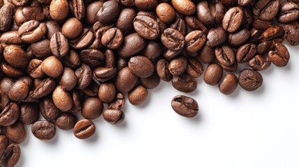 Fototapeta premium A close-up view of roasted coffee beans showcasing their rich color and texture, perfect for coffee enthusiasts and culinary uses.