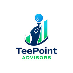 Modern logo featuring a hand holding a golf tee with rising bar chart elements, symbolizing finance, strategy, and growth. Ideal for business and consulting brands. Editable Vector File
