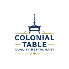 Classic colonial-style table with candle and decorative flourishes, ideal for restaurants, dining brands, and premium hospitality themes. Clean vector design. Editable Vector File
