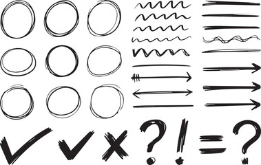 Doodle hand drawn graphic elements set