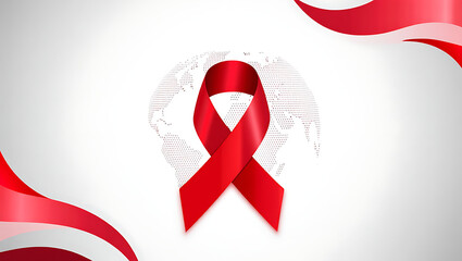 A vibrant red ribbon a powerful symbol of awareness and solidarity stands prominently against a clean white background evoking hope and support for a crucial cause