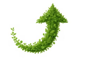 Green arrow shape creating growth and sustainable progress, showing ecology and rising environmental improvement