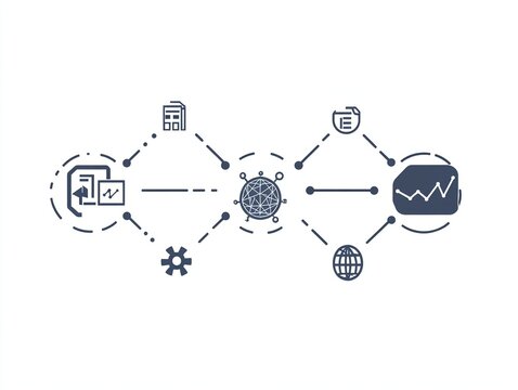 A minimalist infographic illustrates the basic machine learning cycle, featuring three unique stages, using simple icons to represent data input, analytical models, and final output generation.