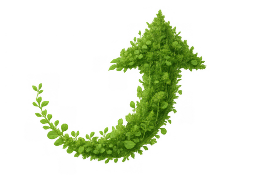 Green arrow shape creating growth and sustainable progress, showing ecology and rising environmental improvement