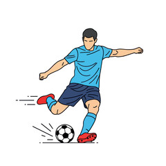 Vector illustration of a male soccer player in a blue uniform kicking a football.