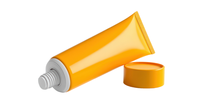 Orange paint tube with cap isolated on transparent background