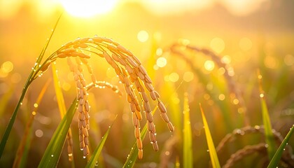 Close-Up of Golden Rice Ears in Sunshine
