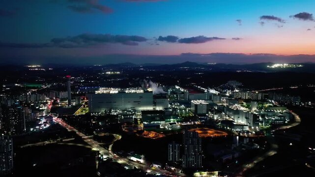 Aerial View of Icheon, Hynix Semiconductor Factory, night
