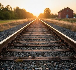 Fototapeta premium Freight Train Winding Through Mountain Pass at Sunset