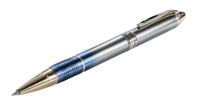 Elegant silver and blue fountain pen isolated on transparent background - Powered by Adobe