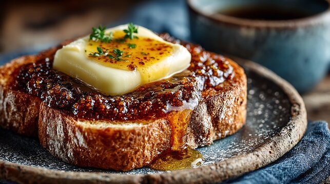 Australian Vegemite Toast Butter Simple Breakfast Food on Rustic Plate