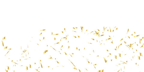 Golden confetti and streamers falling against a white background creating a celebratory and elegant atmosphere for events	