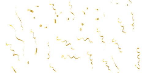 Golden confetti and streamers falling against a white background creating a celebratory and elegant atmosphere for events	