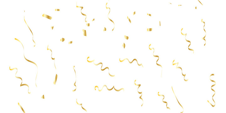 Golden confetti and streamers falling against a white background creating a celebratory and elegant atmosphere for events	
