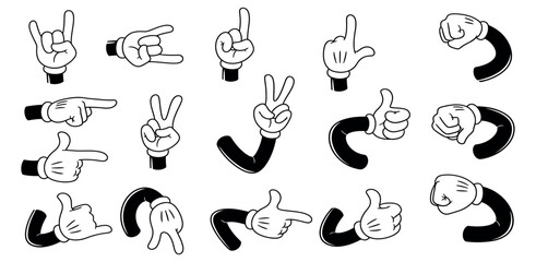 Collection of cartoon hand gestures and expressions in a vintage animation style