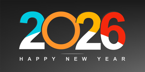 2026 Happy New Year Typography Vector Design. Modern Colorful Number Style with Minimal Gradient Effects for Holiday Greeting Cards