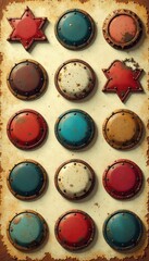 Worn, distressed metal badges & labels; vintage style , design element, vector