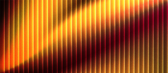 Vertical ribbed glass background with abstract curved light pattern and grainy gradient texture in orange and black, ideal for modern digital design, clean architecture visuals and aesthetics