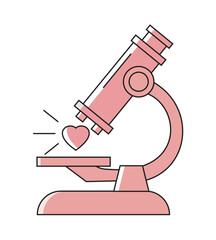 Pink Microscope Illustration with Heart on Stage Isolated on White Background