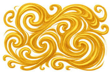 Golden swirl ornament with elegant baroque filigree patterns and abstract decorative flourishes on transparent background