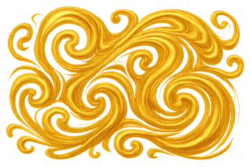 Golden swirl ornament with elegant baroque filigree patterns and abstract decorative flourishes on transparent background