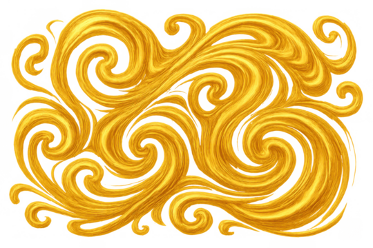 Golden swirl ornament with elegant baroque filigree patterns and abstract decorative flourishes on transparent background - Powered by Adobe