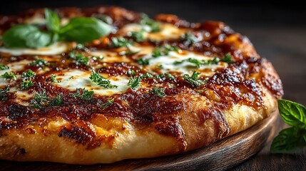 Authentic Italian Margherita Pizza Fresh Basil and Mozzarella Traditional Wood Fired Dish