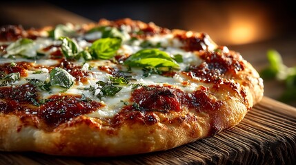 Authentic Italian Margherita Pizza Fresh Basil and Mozzarella Traditional Wood Fired Dish