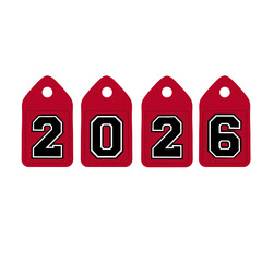 Vector of the year 2026 hanging on a tag, ideal for New Year designs, greeting cards, posters, and digital graphics.