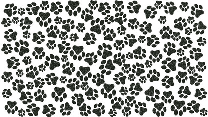 Black paw print pattern on transparent background, seamless animal footprint design