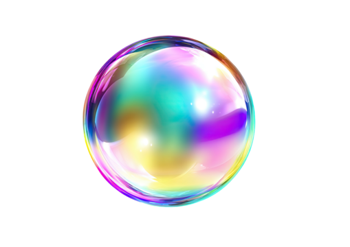 Iridescent bubble sphere floats on black