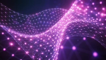Purple glowing network mesh waves, abstract technology background - Powered by Adobe