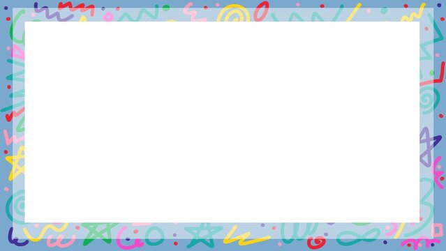 Blue pastel doodle border frame, decorative background