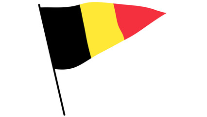 Illustrated Belgium flag with pole, black yellow red tricolor design